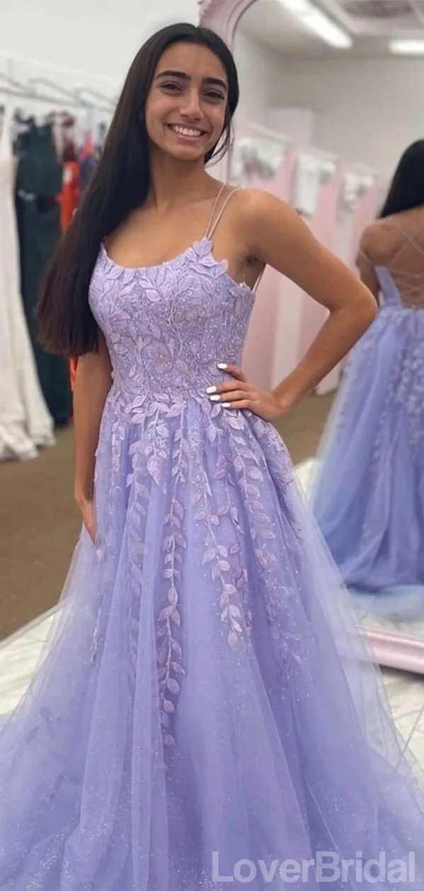 Sparkly Purple A-line Spaghetti Straps Backless Cheap Long Prom Dresses,12640