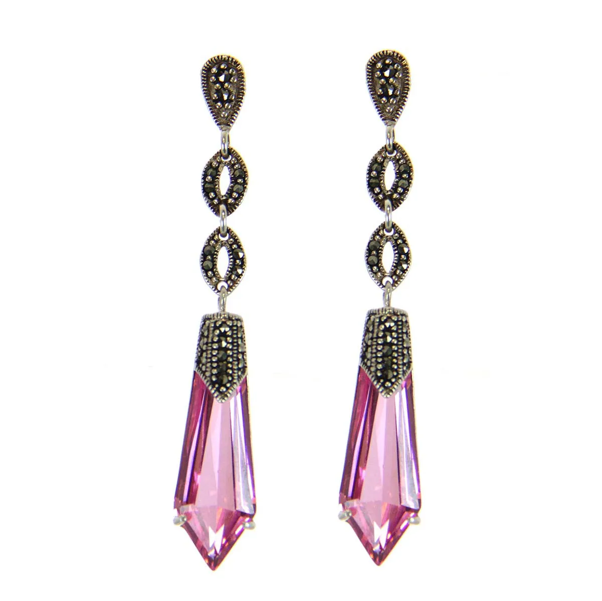 Spear CZ Sterling Silver Earrings Lt. Rose