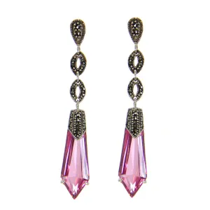 Spear CZ Sterling Silver Earrings Lt. Rose