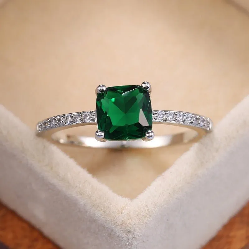 Square Blue Gemstone Ring Women Engagement Jewelry