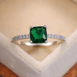 Square Blue Gemstone Ring Women Engagement Jewelry