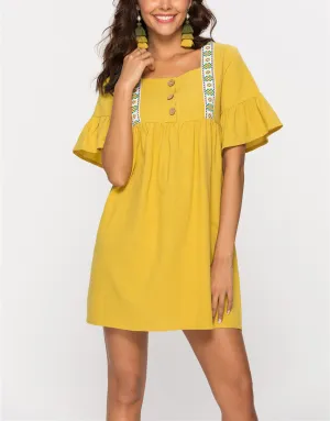 Square Collar Lotus Leaf Sleeve Loose Dress