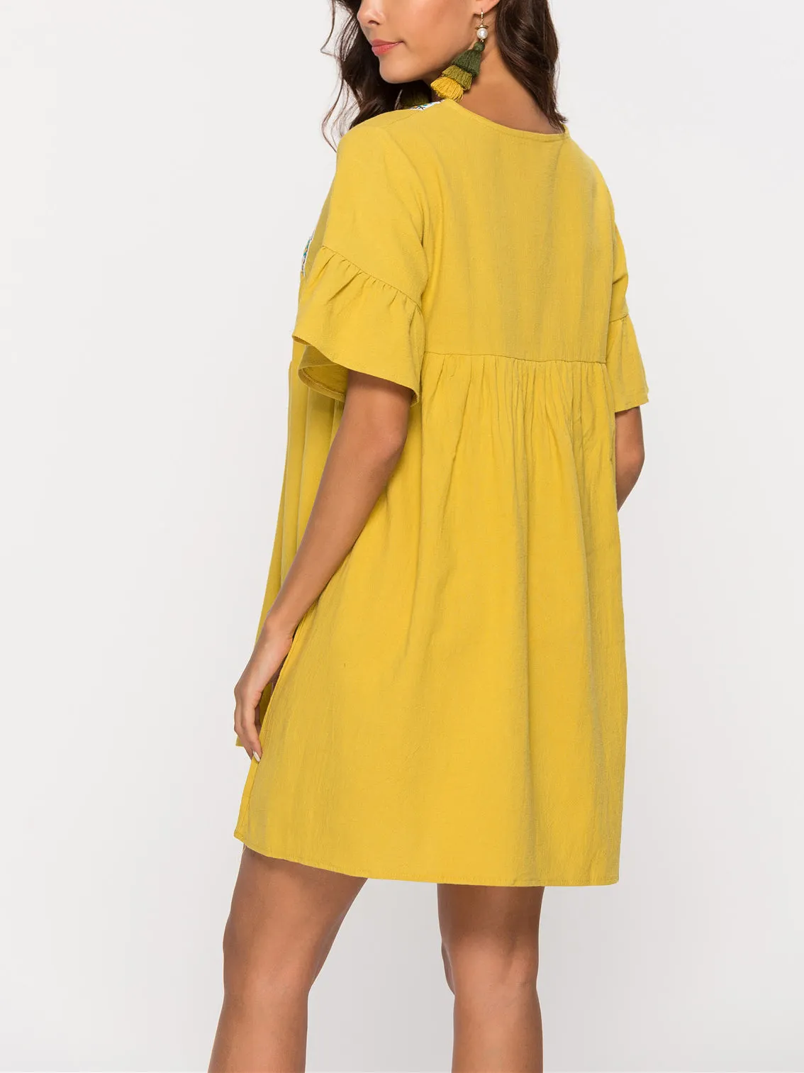 Square Collar Lotus Leaf Sleeve Loose Dress