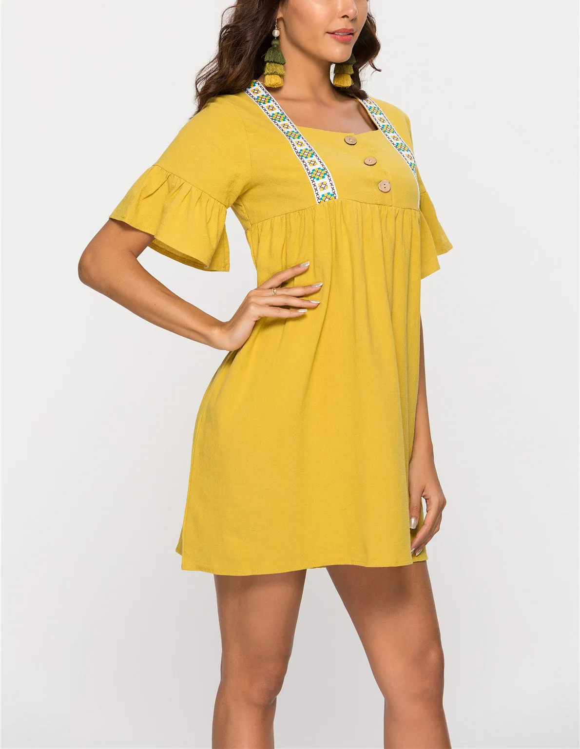 Square Collar Lotus Leaf Sleeve Loose Dress