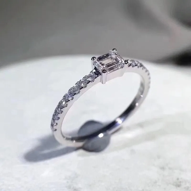 Square Silver Zircon Ring Women Wedding Party Jewelry