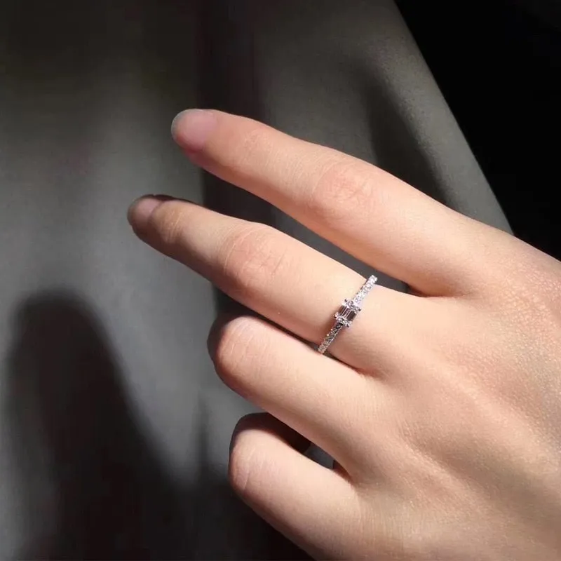 Square Silver Zircon Ring Women Wedding Party Jewelry
