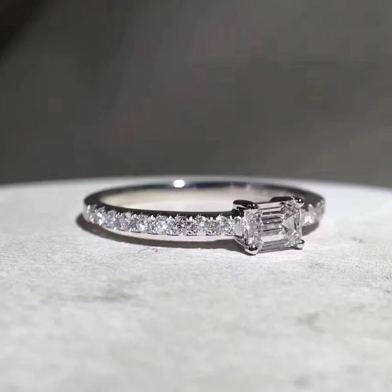 Square Silver Zircon Ring Women Wedding Party Jewelry