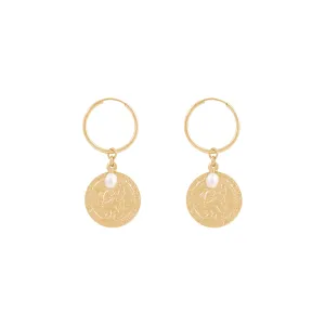 St Christopher Freshwater Pearl Hoop Earrings - Gold
