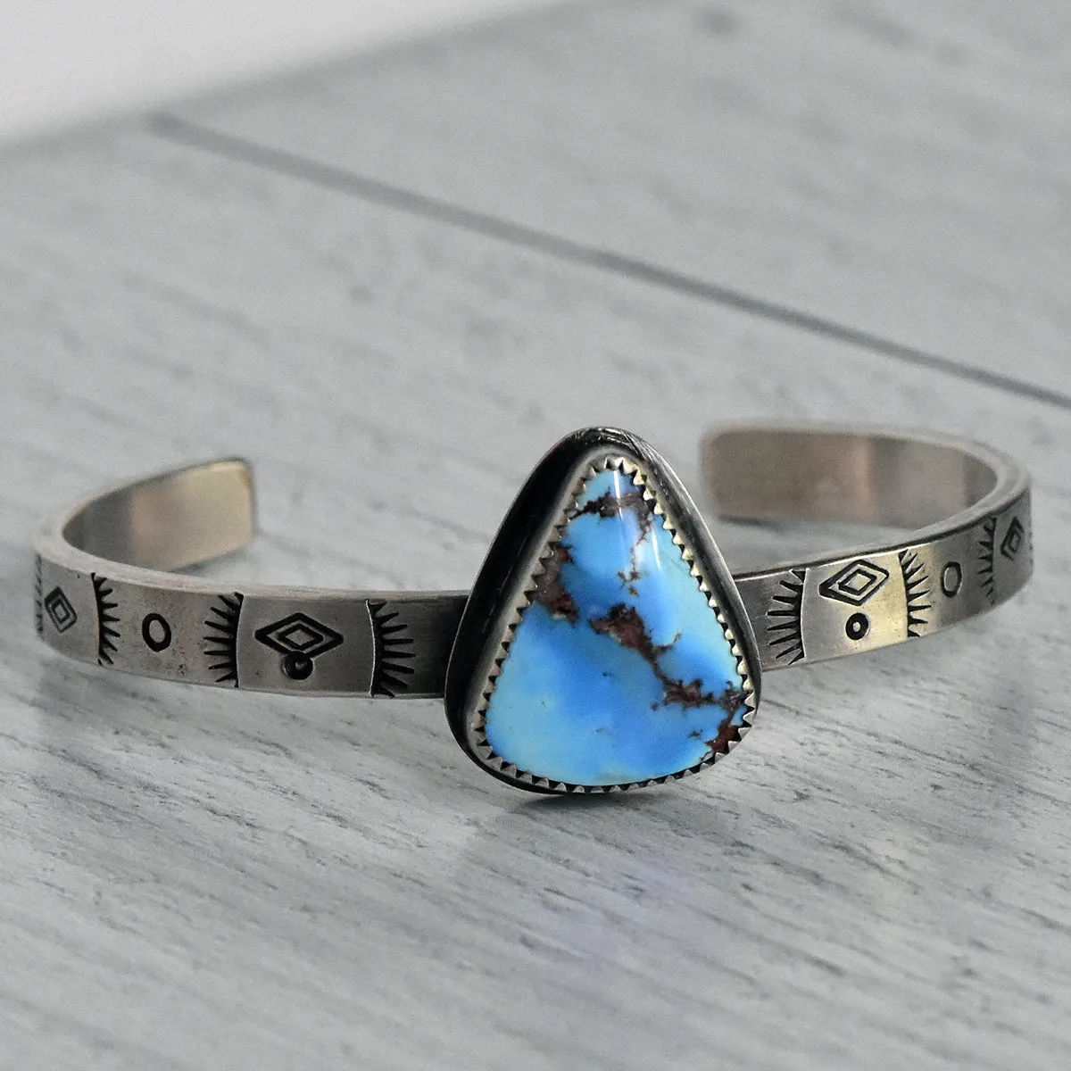 Stamped Sterling Silver Cuff with Golden Hills Turquoise