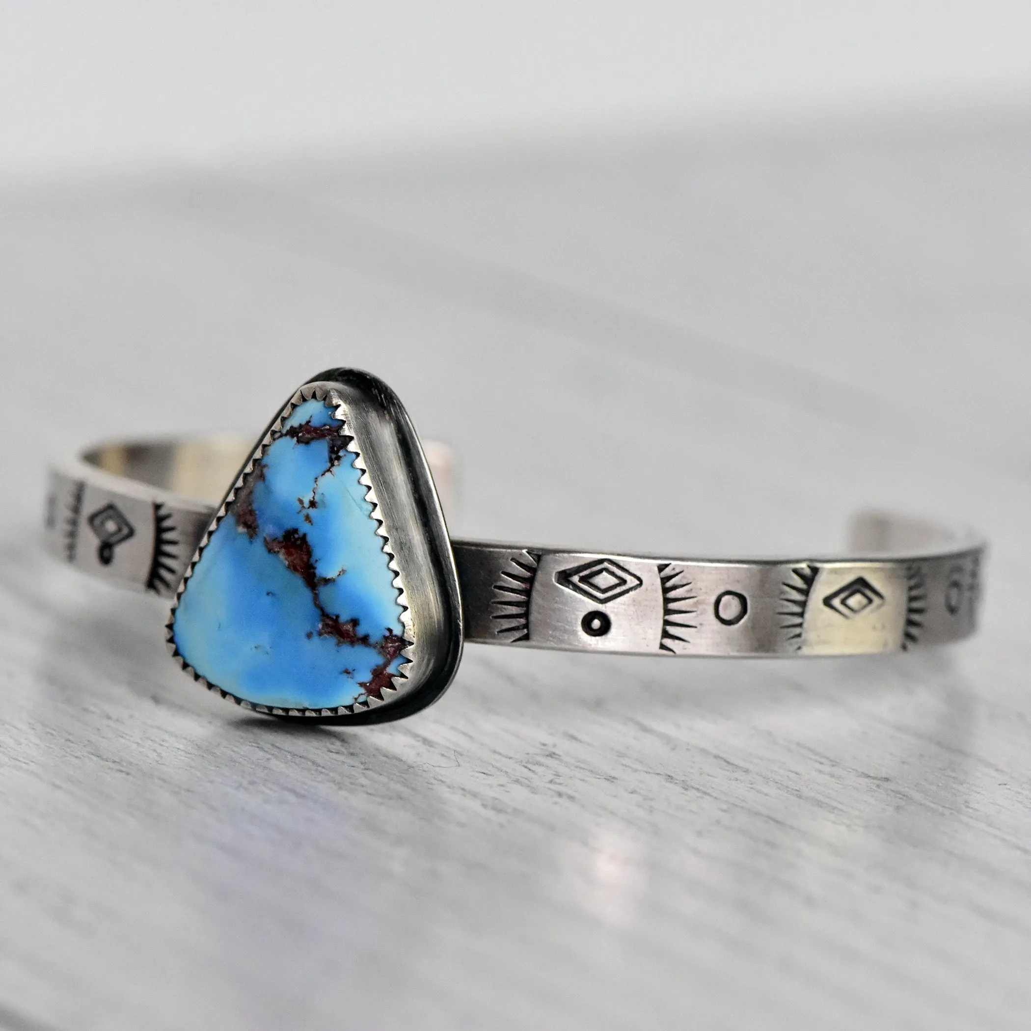 Stamped Sterling Silver Cuff with Golden Hills Turquoise