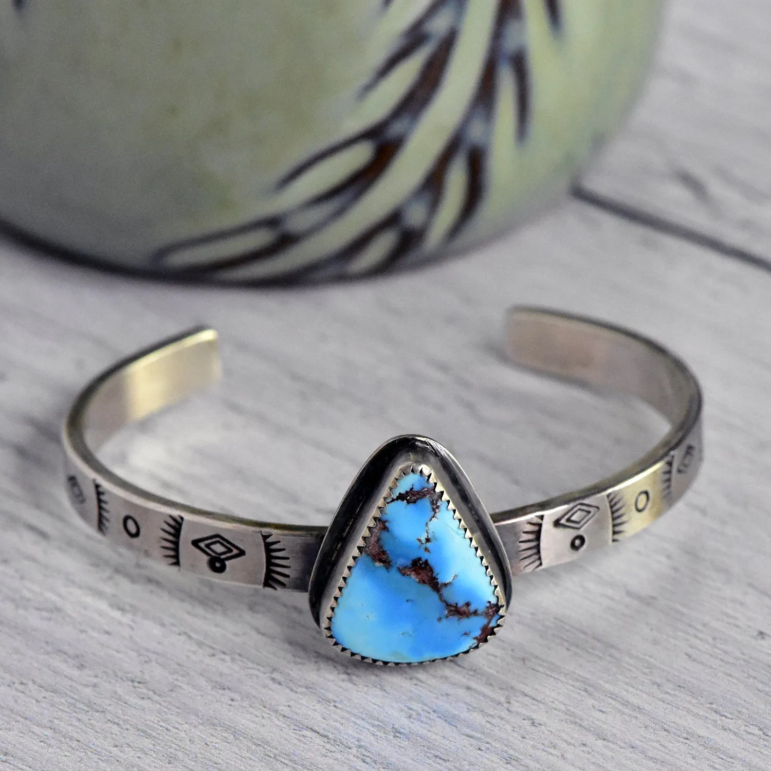 Stamped Sterling Silver Cuff with Golden Hills Turquoise