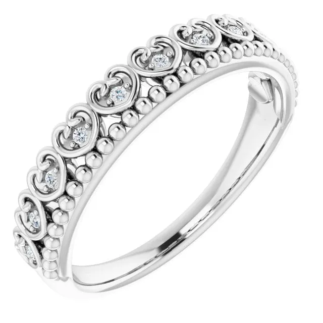 Sterling Silver .04 CTW Diamond Stackable Beaded Heart Ring
