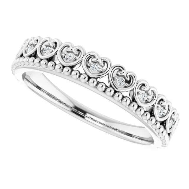 Sterling Silver .04 CTW Diamond Stackable Beaded Heart Ring