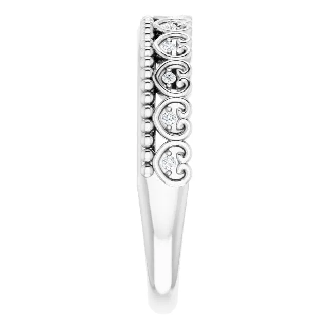 Sterling Silver .04 CTW Diamond Stackable Beaded Heart Ring