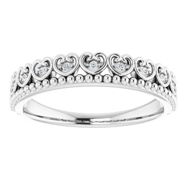 Sterling Silver .04 CTW Diamond Stackable Beaded Heart Ring