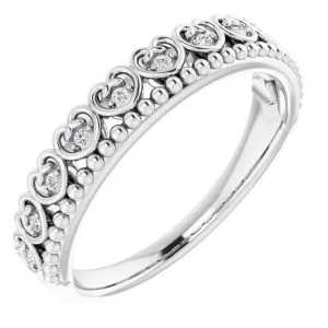 Sterling Silver .04 CTW Diamond Stackable Beaded Heart Ring