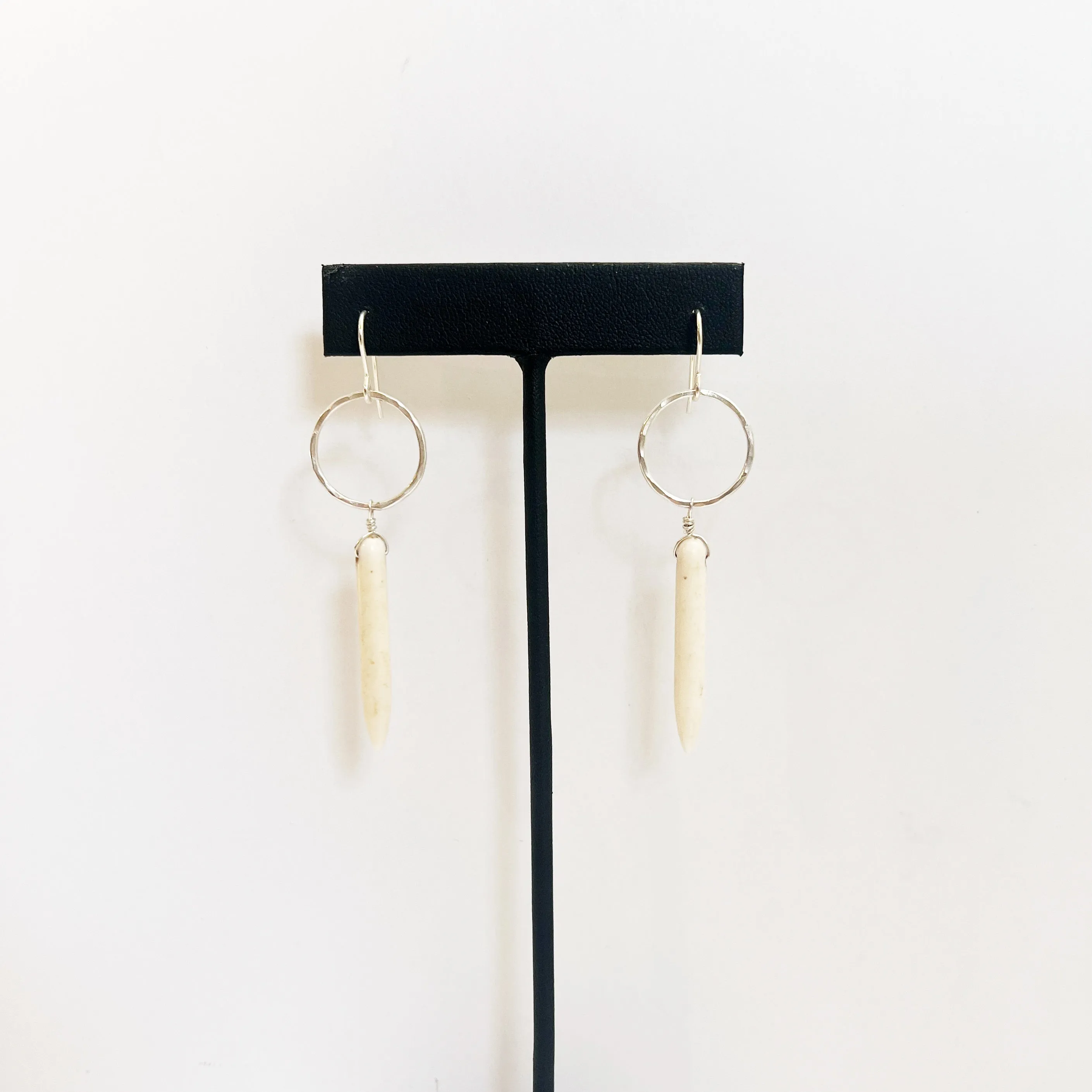 Sterling Silver and White Spike Dangle Earrings / Ready to Ship