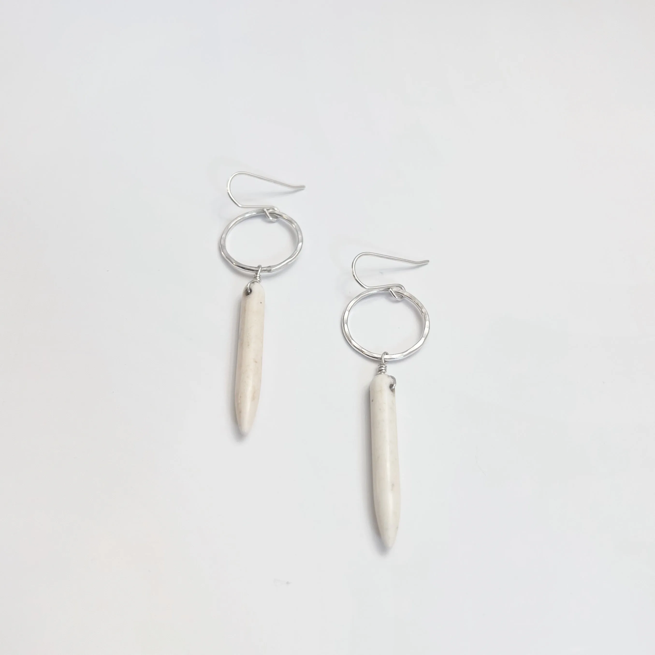 Sterling Silver and White Spike Dangle Earrings / Ready to Ship