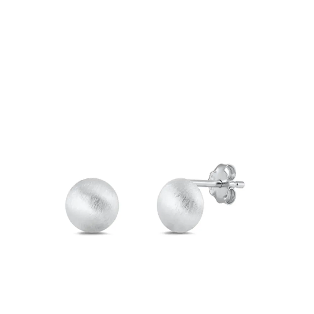 Sterling Silver Brushed Ball Stud High Polished Fashion Earrings .925 New