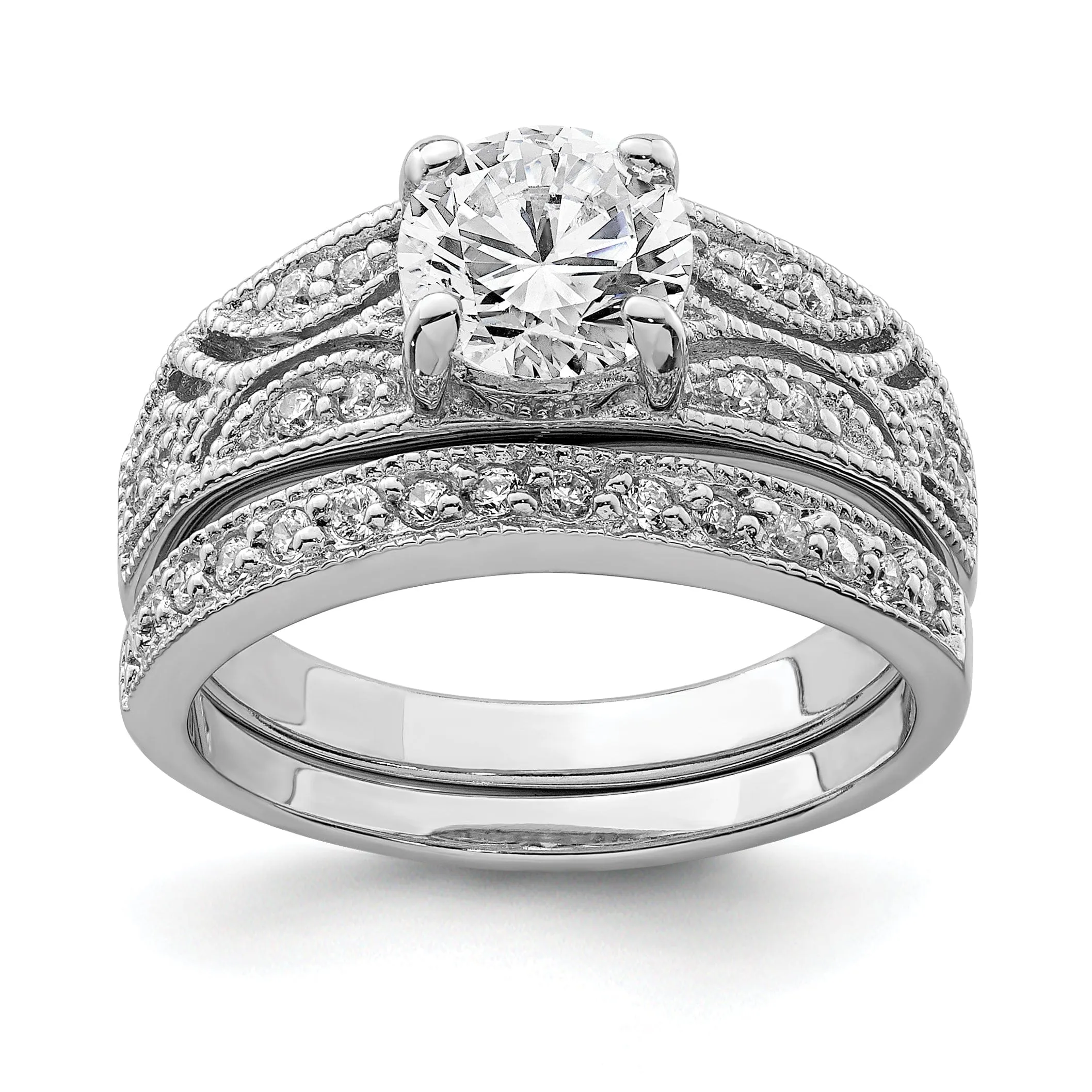 Sterling Silver Cubic Zirconia Band Rings Set
