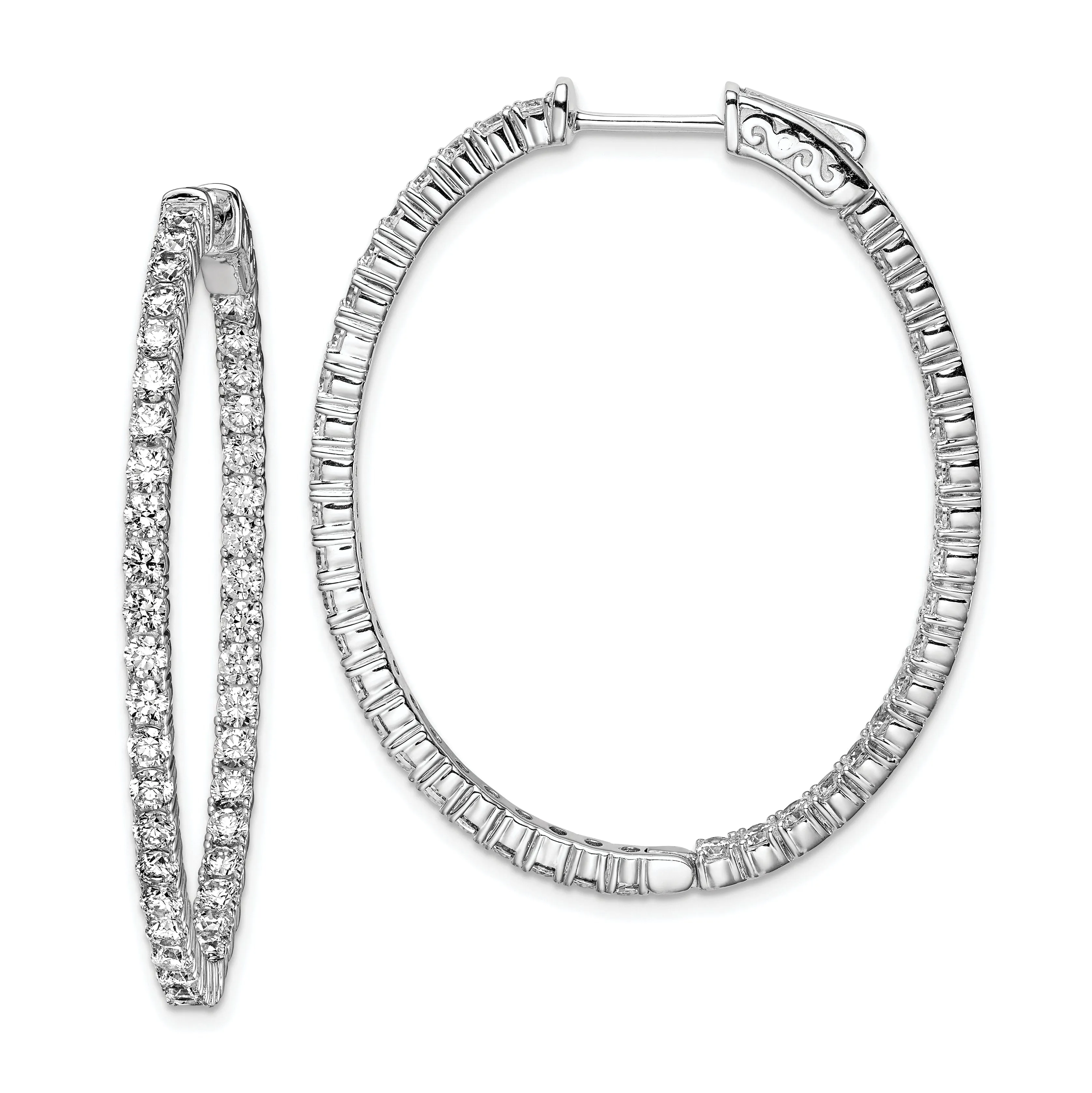 Sterling Silver CZ Oval Hoop Earrings