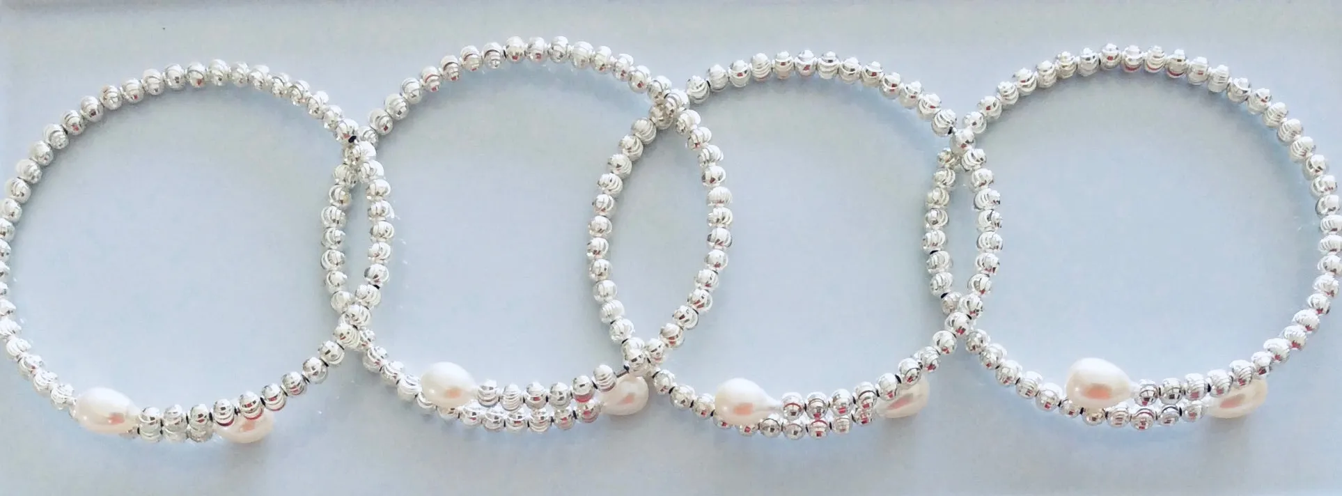 Sterling Silver Freshwater Pearl Bead Cuff Bracelet Memory Wire Silver Faceted Beaded Bangle