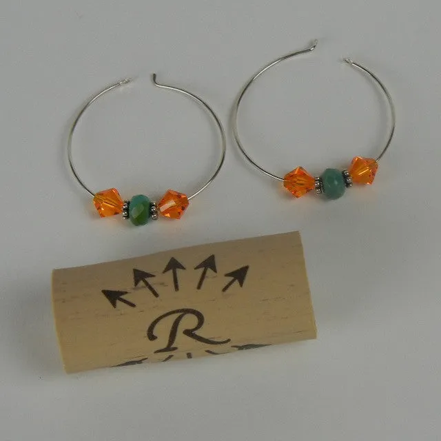 Sterling silver hoop earrings with Swarovski crystals and turquoise