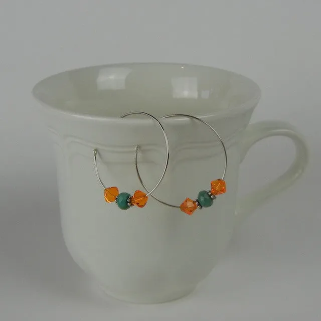 Sterling silver hoop earrings with Swarovski crystals and turquoise