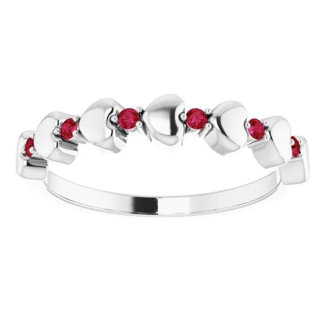 Sterling Silver Natural Ruby Heart Stackable Ring