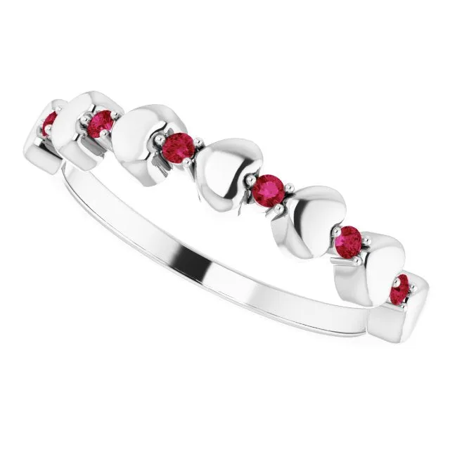 Sterling Silver Natural Ruby Heart Stackable Ring