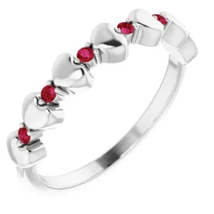 Sterling Silver Natural Ruby Heart Stackable Ring