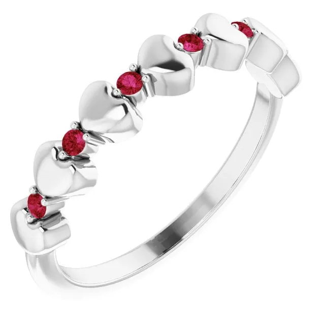 Sterling Silver Natural Ruby Heart Stackable Ring