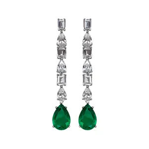 Sterling silver pear shaped drop emerald earrings