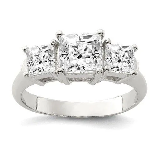 Sterling Silver Square C.Z Engagement Ring