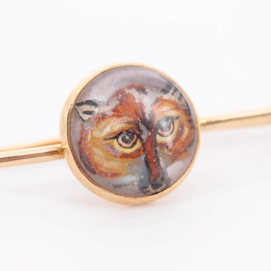 Stock or Bar Pin Birks 15 ct Yellow Gold with Reverse Crystal Fox Mask