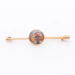 Stock or Bar Pin Birks 15 ct Yellow Gold with Reverse Crystal Fox Mask
