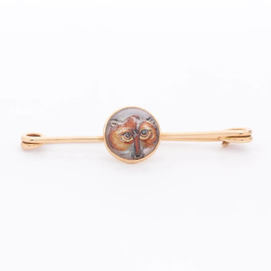 Stock or Bar Pin Birks 15 ct Yellow Gold with Reverse Crystal Fox Mask