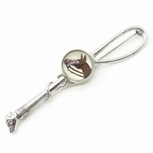 Stock Pin Ladies Sterling Silver in Hunt Whip and Hound Form with Reverse Intaglio Horse Profile