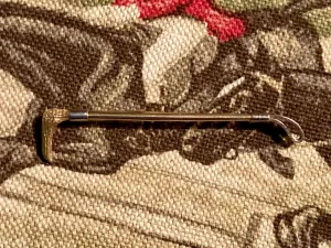 Stock Pin Vintage 2 1/4" 9kt Yellow Gold Hunt Whip Form