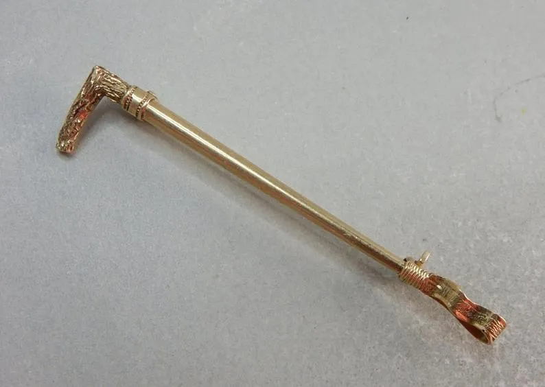 Stock Pin Vintage 2-2 1/8" Long 14 kt Yellow Gold Hunt Whip Form