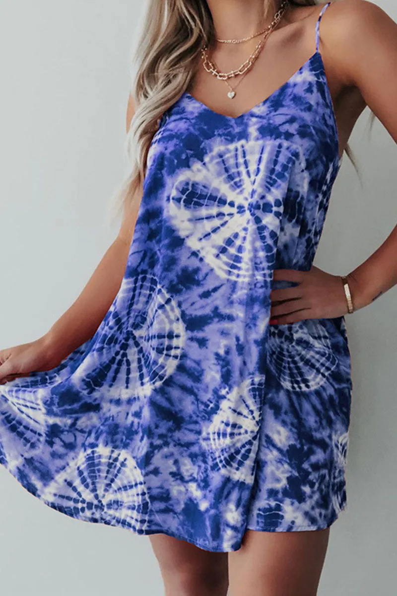 Street Print Patchwork Spaghetti Strap A Line Dresses(3 Colors)