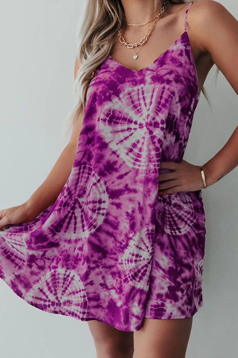 Street Print Patchwork Spaghetti Strap A Line Dresses(3 Colors)