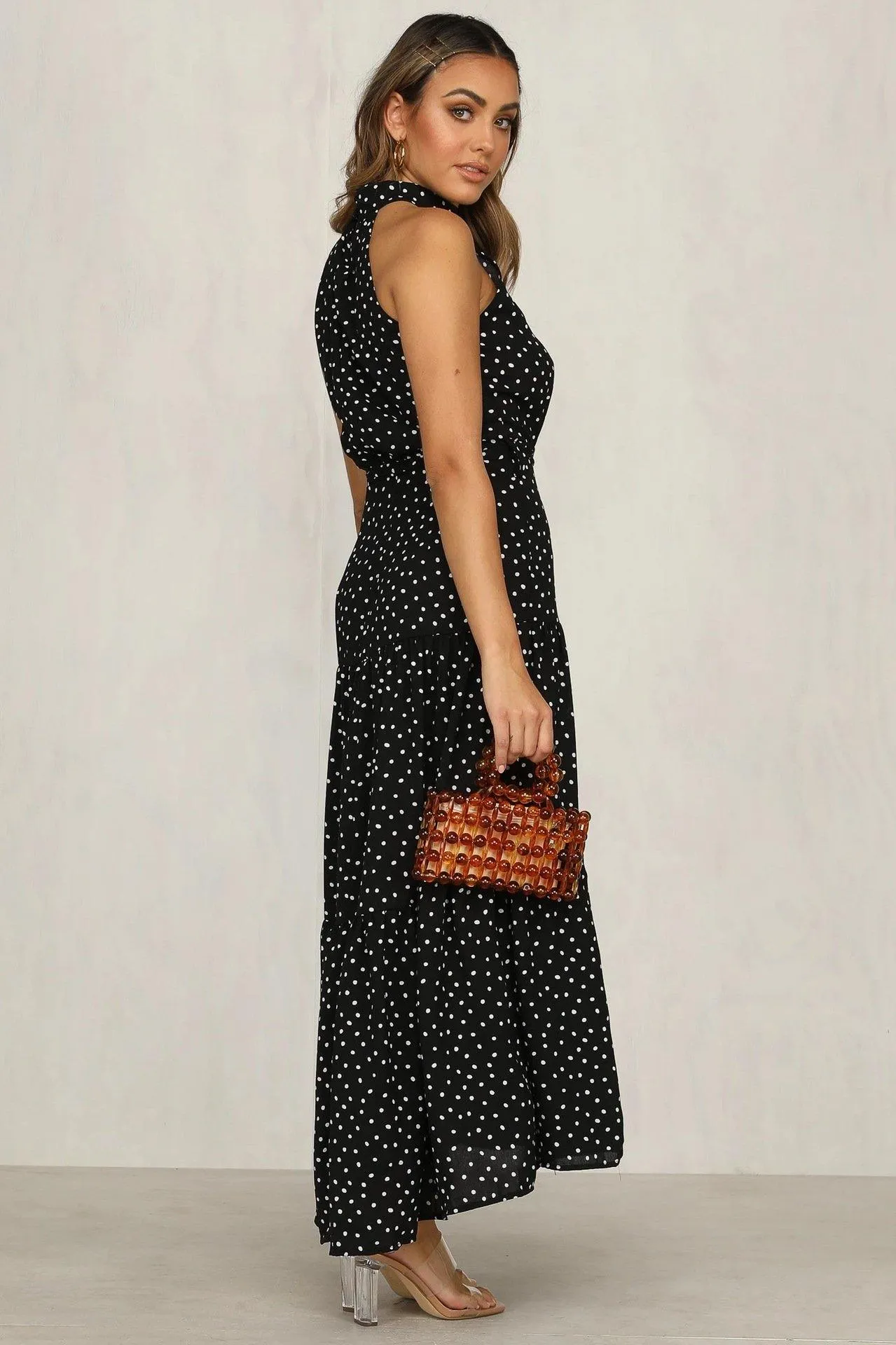 Summer Sleeveless High Neck Ruffled Long Dresses