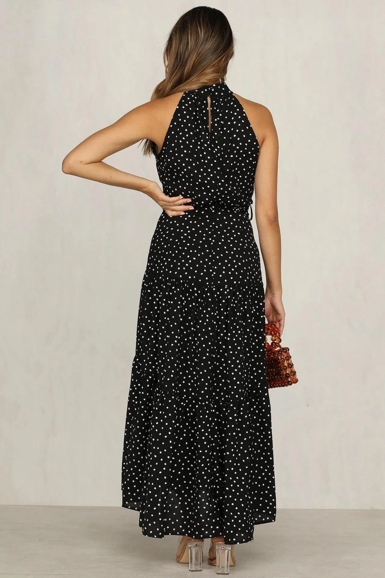 Summer Sleeveless High Neck Ruffled Long Dresses