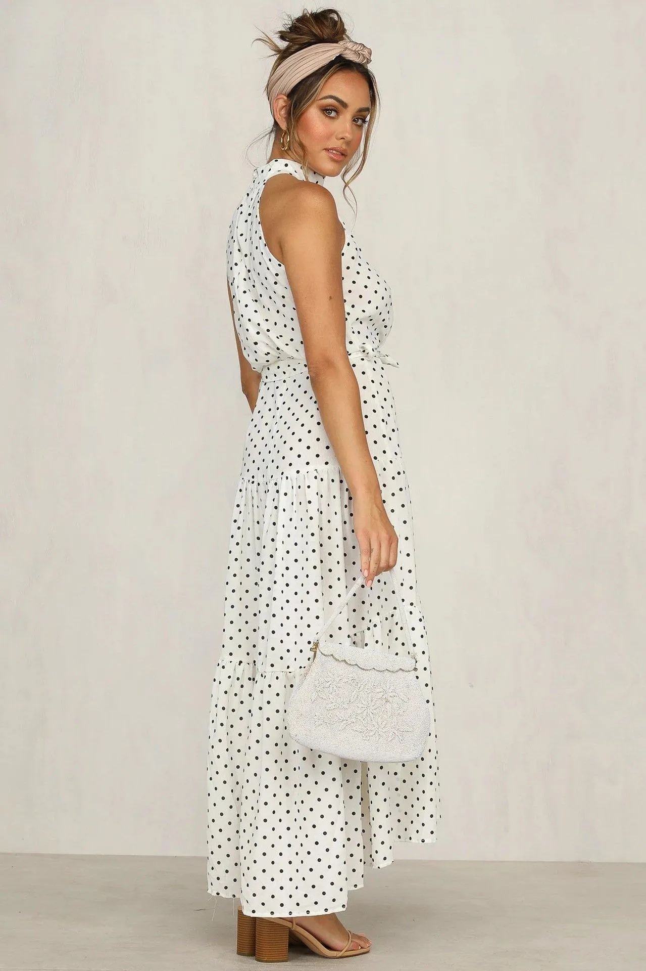 Summer Sleeveless High Neck Ruffled Long Dresses