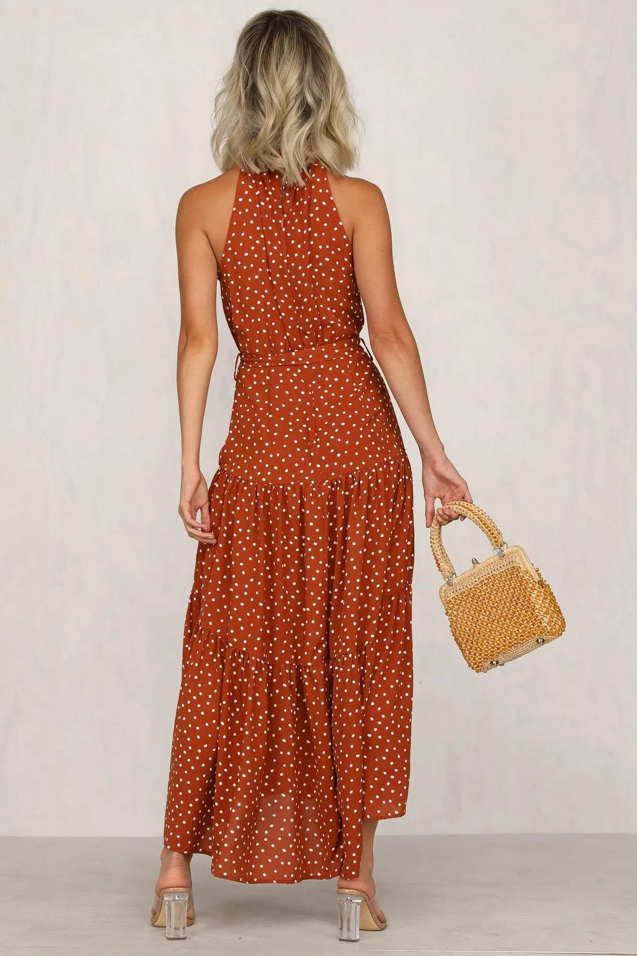 Summer Sleeveless High Neck Ruffled Long Dresses
