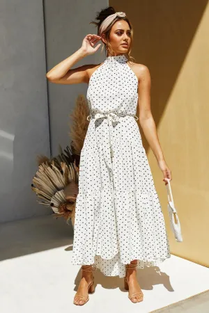 Summer Sleeveless High Neck Ruffled Long Dresses
