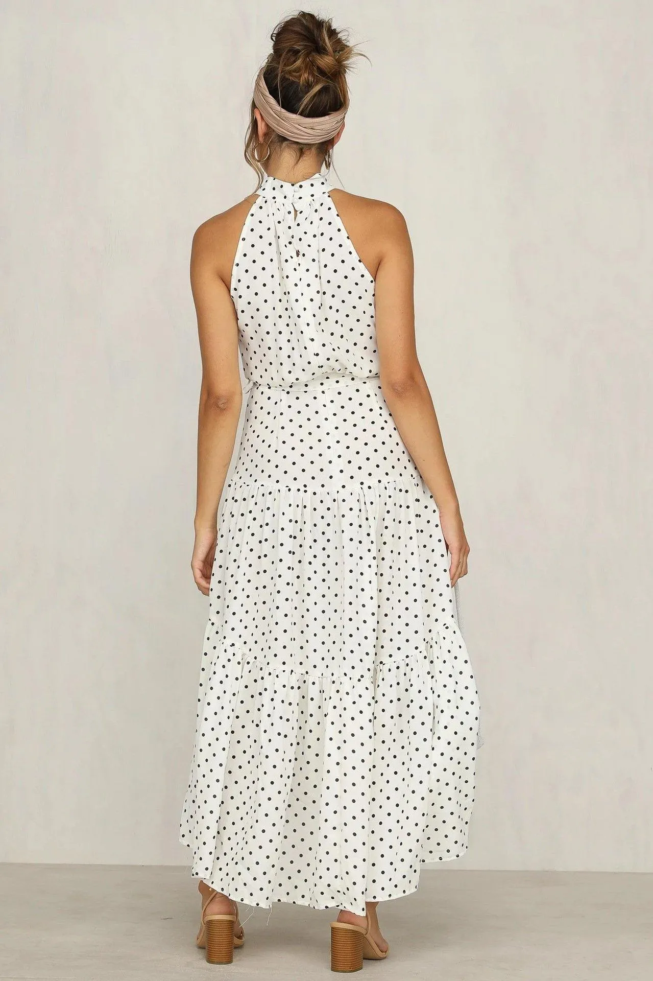 Summer Sleeveless High Neck Ruffled Long Dresses
