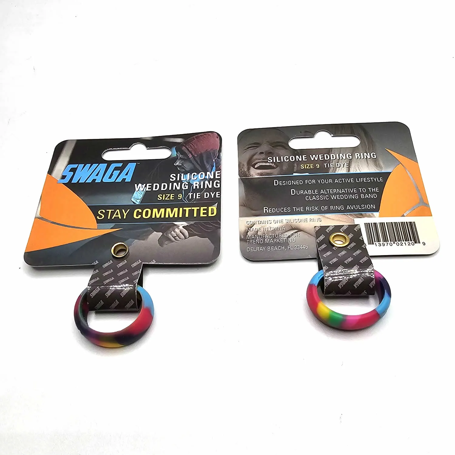 Swaga Silicone Wedding Ring 9, 10 Black, Red Grey Blue Tie Dye 2 Pcs NEW