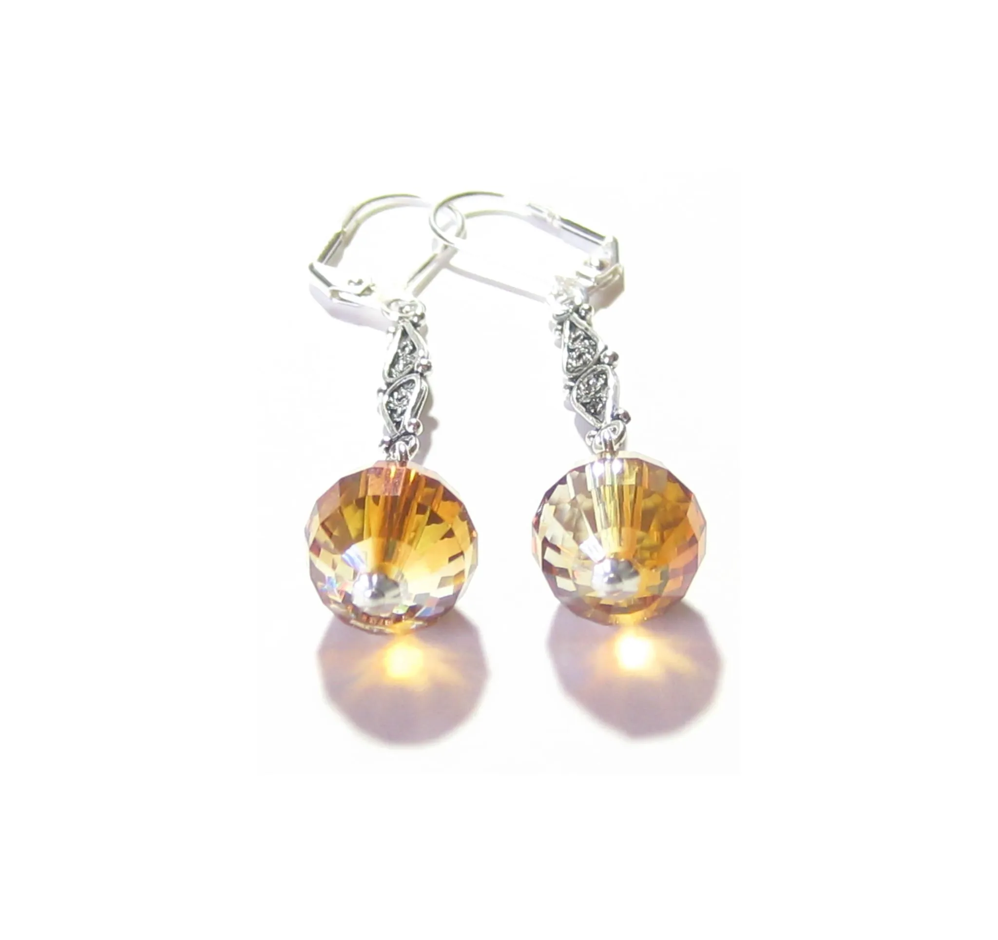 Swarovski Copper Crystal Ball Sterling Silver Drop Earrings